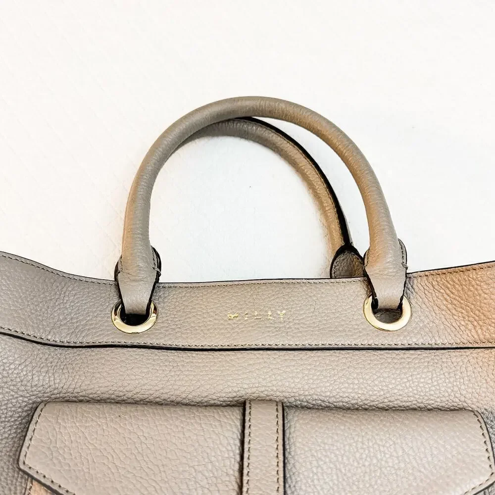 Milly Gray Crossbody Leather Tote Handbag Gray Tassel Front Pocket Details